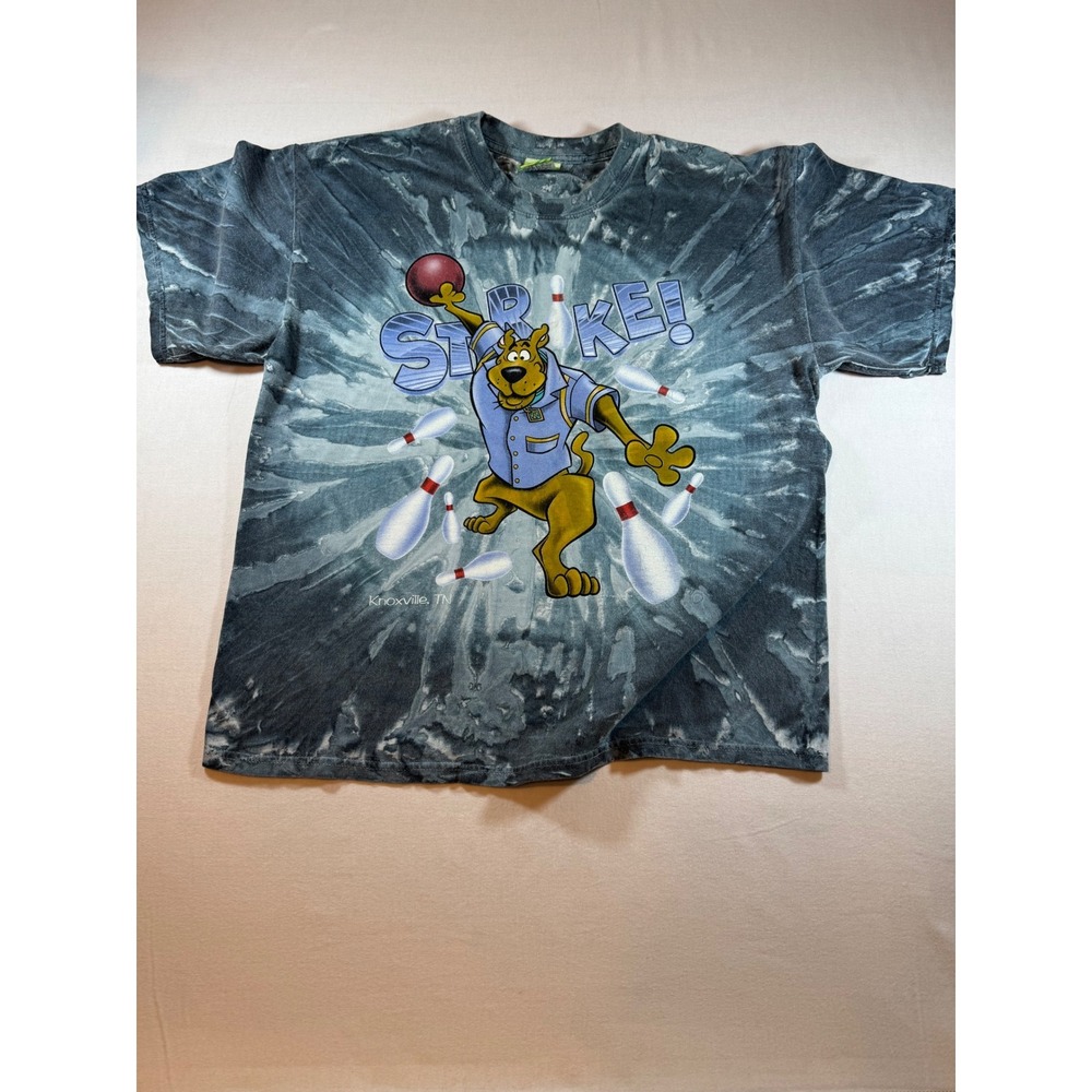 Vintage Y2K Scooby-Doo Bowling T-Shirt Mens Grey Acid Wash Cartoon Network s02